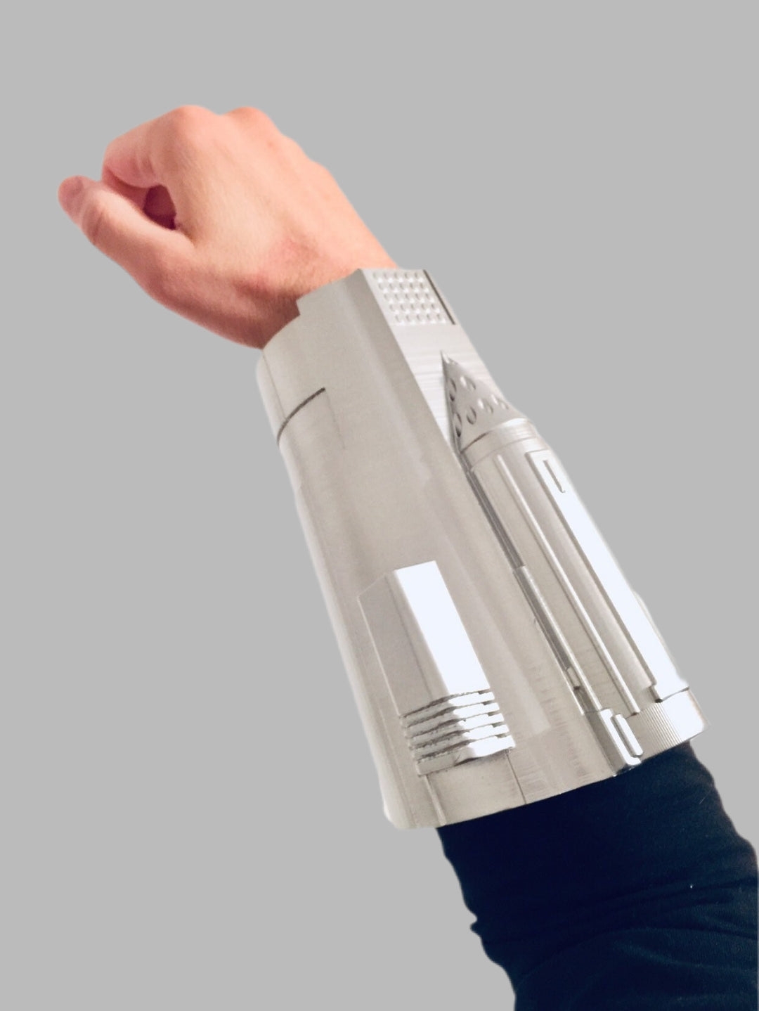 Beskar gauntlet whistling birds forearm armor mandalorian from star wars for cosplay 3d printed armor parts silver painted.