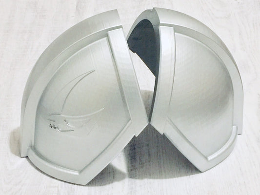 Mandalorian beskar shoulders set mudhorn painted silver 3d printed for cosplay